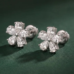 10kt White Gold Daisy Flower Fashion Lab Diamond Stud Earrings